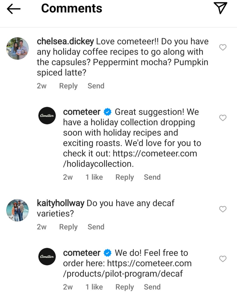 comteer对Instagram粉丝的回应