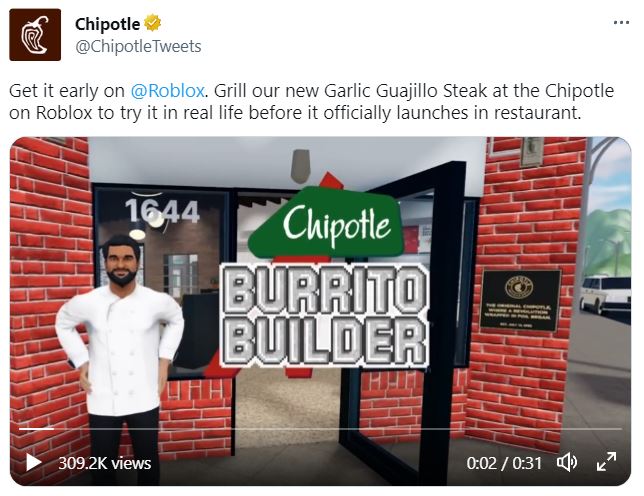 Chipotle和Roblox在推特上展示了他们的虚拟餐厅