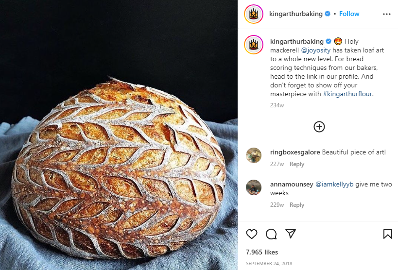 kingarthur烘烤新鲜出炉的面包的Instagram帖子